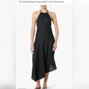 The Drop Womens Ciga Halter Linen Maxi Dress Black Sz L Partial Lining